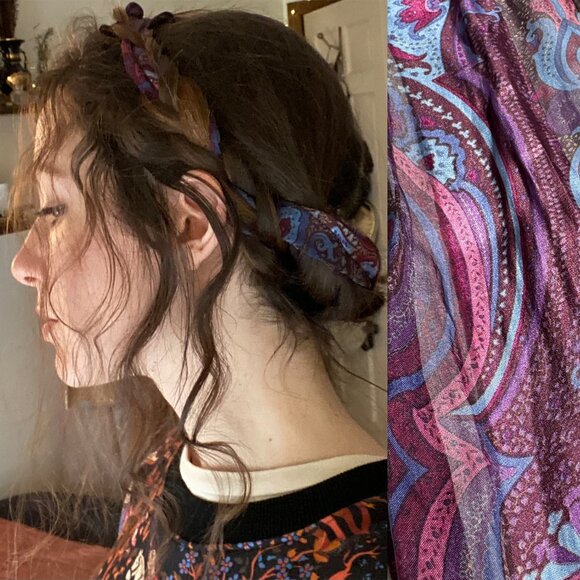 Vintage Berry Blue Purple, Wine, Paisley Silk Headscarf Neckscarf - Picture 1 of 5